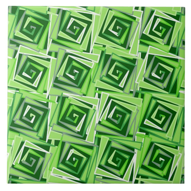 Modern Square Spirals, Jade Green Tile (Front)
