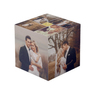 Modern Square Wedding Monogram 8 Photo Collage Cube