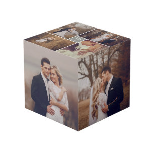 Modern Square Wedding Monogram 8 Photo Collage Cube