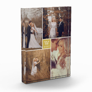 Modern Square Wedding Monogram Collage Photo Block