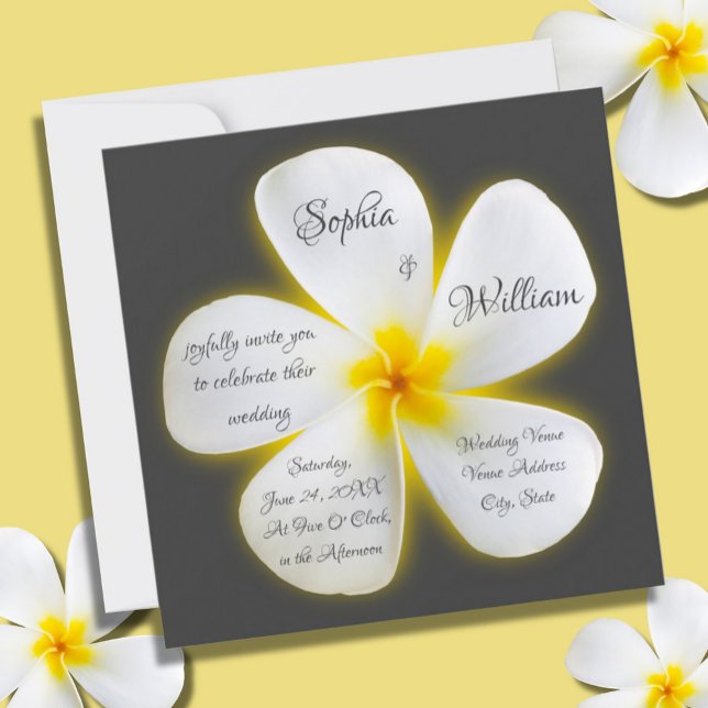 Modern Square White Plumeria Flower, Wedding Invitation (Creator Uploaded)