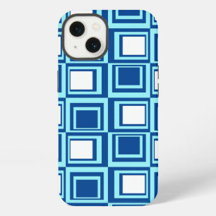 Modern squares, light and dark indigo with white iPhone 13 case