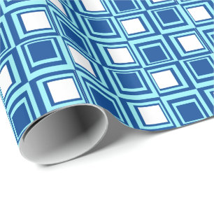 Modern squares, light and dark indigo with white wrapping paper