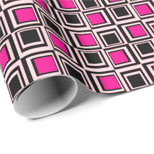 Modern squares, light pink, hot pink and black wrapping paper