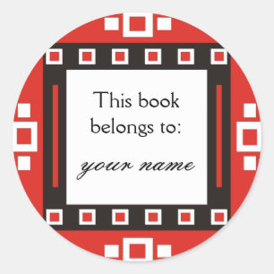 Modern Squares Personalised Bookplates Classic Round Sticker