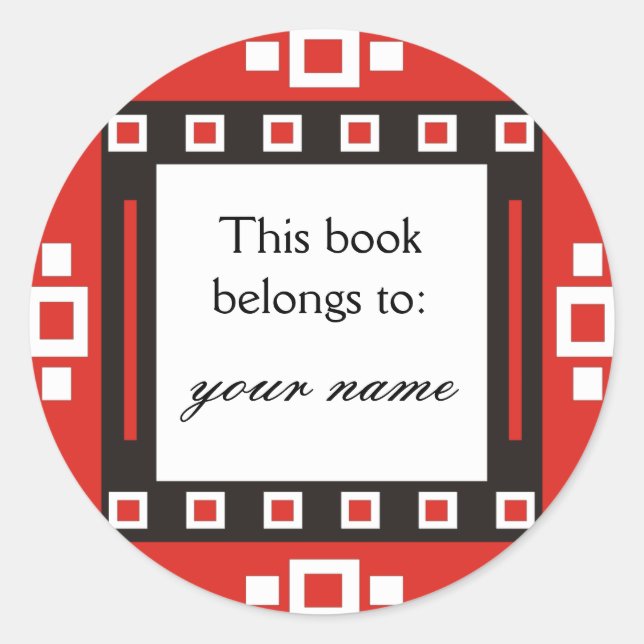 Modern Squares Personalised Bookplates Classic Round Sticker (Front)