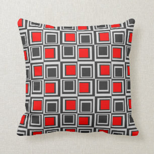 Modern squares, red, grey and black cushion