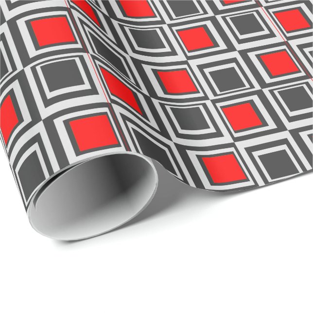 Modern squares, red, grey and black wrapping paper (Roll Corner)