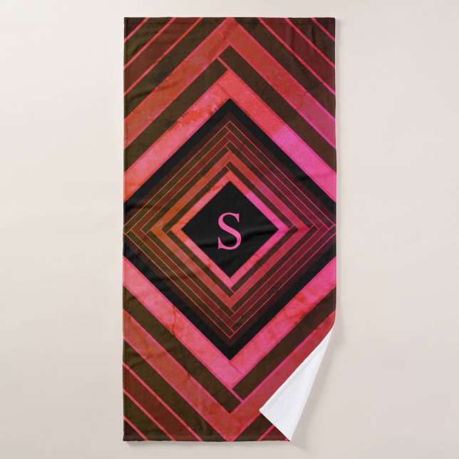 Modern Squares Rustic Pink Geometric Monogram Bath Towel Set (Bath Towel)