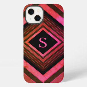 Modern Squares Rustic Pink Geometric Monogram iPhone 13 Case
