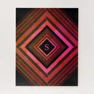 Modern Squares Rustic Pink Geometric Monogram Jigsaw Puzzle