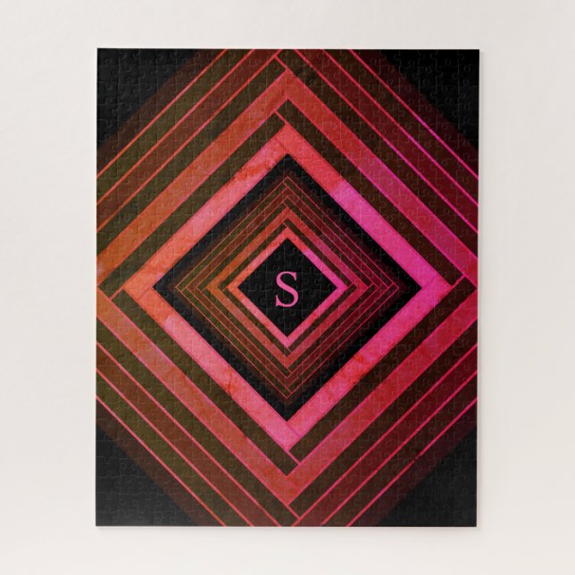 Modern Squares Rustic Pink Geometric Monogram Jigsaw Puzzle (Vertical)