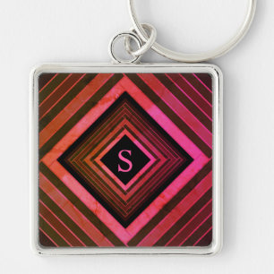 Modern Squares Rustic Pink Geometric Monogram Key Ring