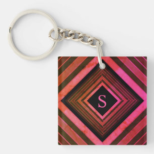 Modern Squares Rustic Pink Geometric Monogram Key Ring