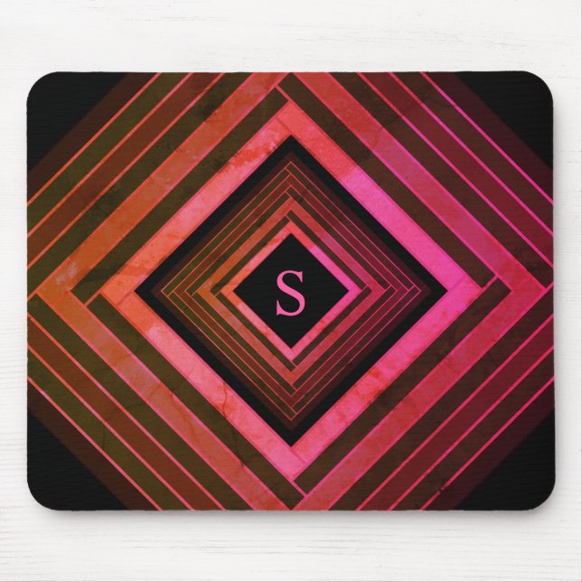 Modern Squares Rustic Pink Geometric Monogram Mouse Mat (Front)