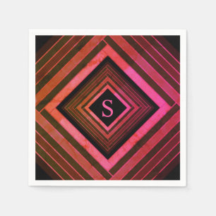 Modern Squares Rustic Pink Geometric Monogram Napkin