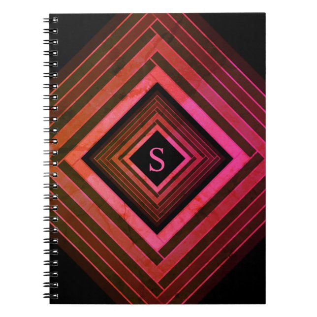 Modern Squares Rustic Pink Geometric Monogram Notebook (Front)