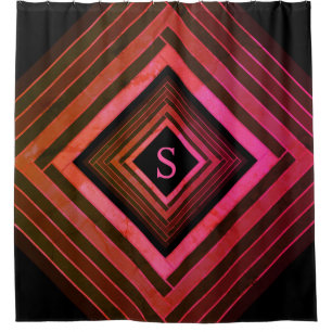 Modern Squares Rustic Pink Geometric Monogram Shower Curtain