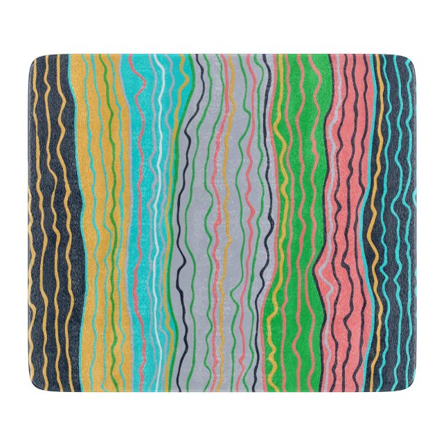 Modern Squiggles 6 x 7 Deco Glass Cutting Board (Front)