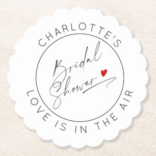 Modern srcipt Valentines Day Bridal shower Paper Coaster