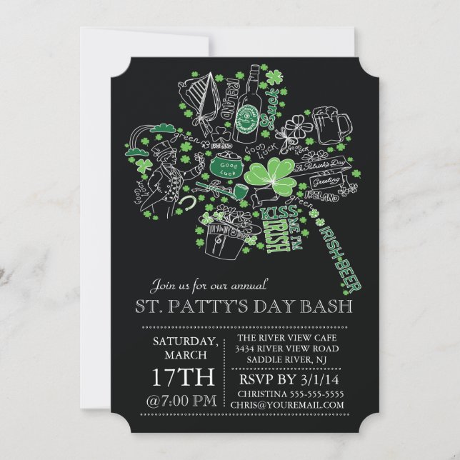 Modern St. Patrick's Day Bash Dinner Party Invitation (Front)