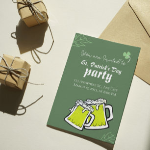Modern St. Patrick's Day Party Green Clovers Invitation