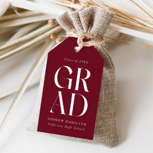 Modern Stacked Grad Burgundy Graduation Favour Gift Tags