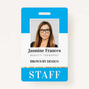 MODERN STAFF PHOTO ID work bold design aqua blue ID Badge