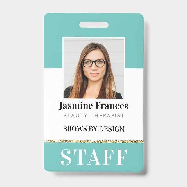 MODERN STAFF PHOTO ID work chic design mint Badge (Front)
