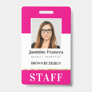 MODERN STAFF PHOTO ID work chic design pink Badge