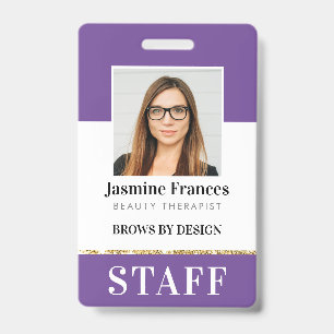 MODERN STAFF PHOTO ID work chic design purple Badge