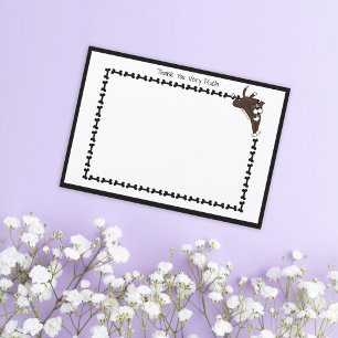 Modern Staffy Lab Dog Bone Black White Flat Thank You Card