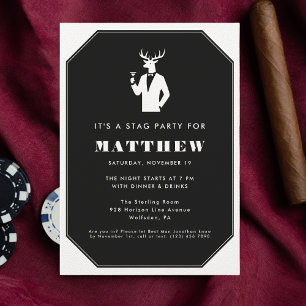 Modern Stag Party Black Cocktails Bachelor Party Invitation