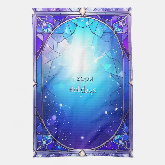 Modern Stained Glass Pattern Holiday Kitchen Towel (Vertical)