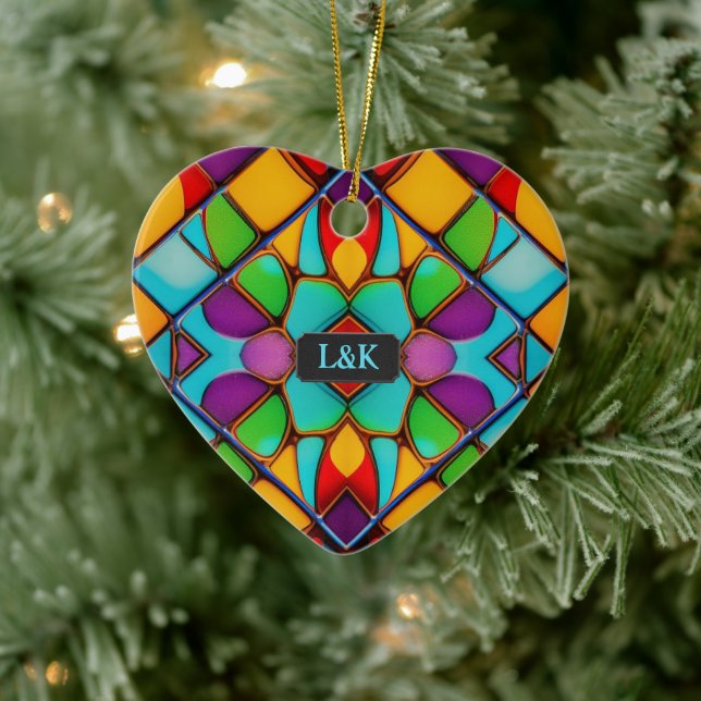 Modern Stained Glass personalised Couple Christmas Ceramic Tree Decoration (Tree)