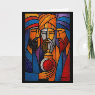 Modern Stained Glass Three Wise Men in English Card