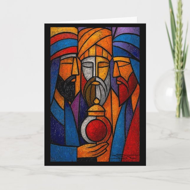 Modern Stained Glass Three Wise Men in English Card (Front)