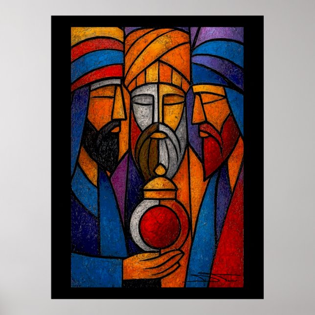 Modern Stained Glass Three Wise Men in English Poster (Front)