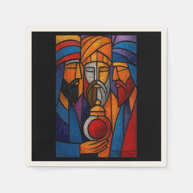 Modern Stained Glass Three Wise Men Napkin (Front)