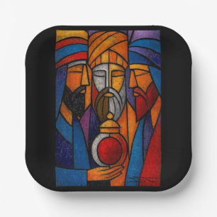 Modern Stained Glass Three Wise Men Paper Plate