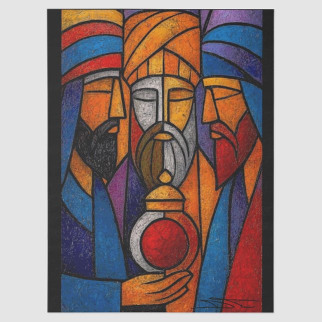 Modern Stained Glass Three Wise Men Tissue Paper (Front)