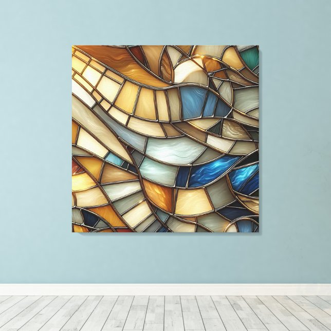 Modern Stained Glass Waves Canvas Print (Insitu(Wood Floor))