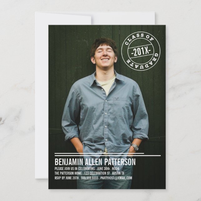 Modern Stamp Photo Graduation Party Announcement (Front)