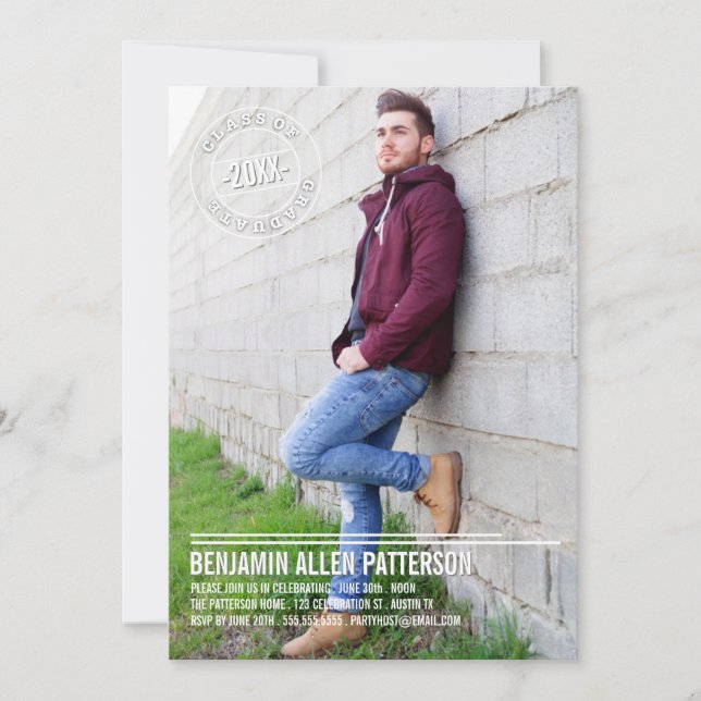Modern Stamp Photo Graduation Party Announcement (Front)