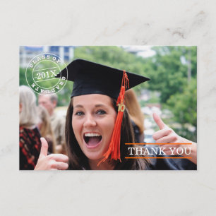 Modern Stamp Photo Graduation Thank You   Orange Card