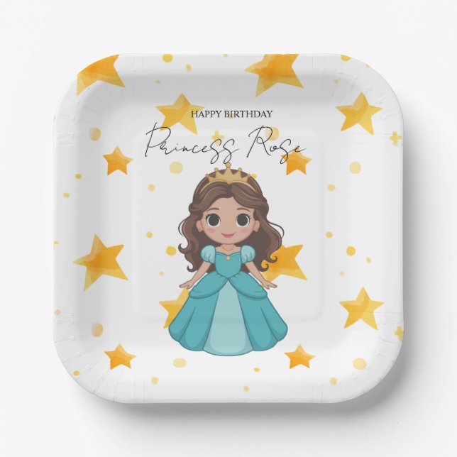 Modern Star and Disney Princess Birthday Paper Plate (Front)