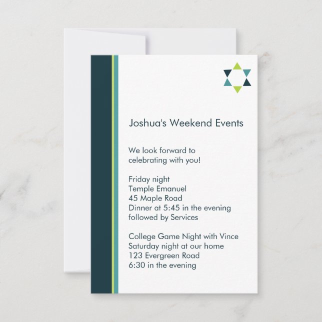 Modern Star Bar Mitzvah Insert Card (Front)