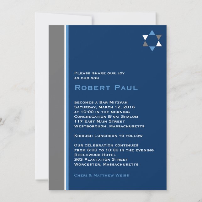 Modern Star Bar Mitzvah Invitation (Front)