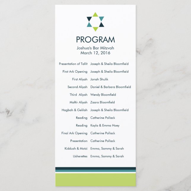 Modern Star Bar Mitzvah Program Programme (Front)