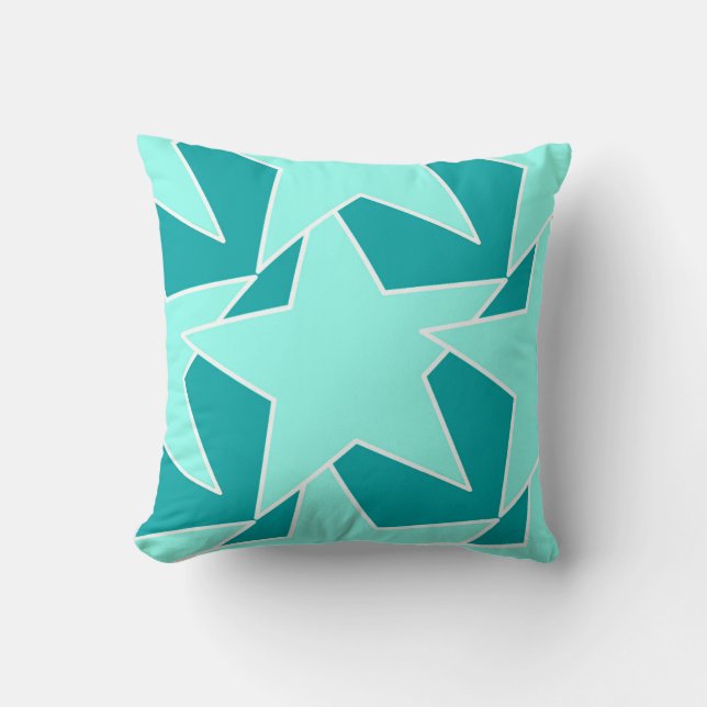 Modern Star Geometric - Aqua and turquoise Cushion (Front)